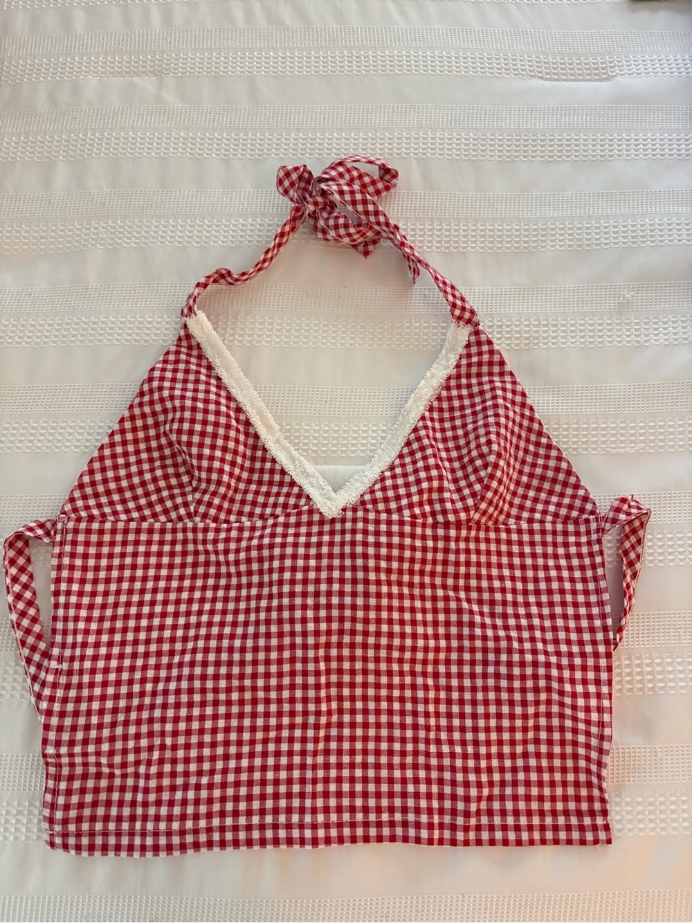Red Gingham Lace-Trim Halter